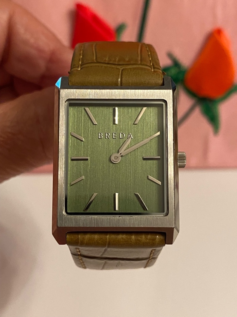 Breda Virgil Square Green Dial leather Band watch
